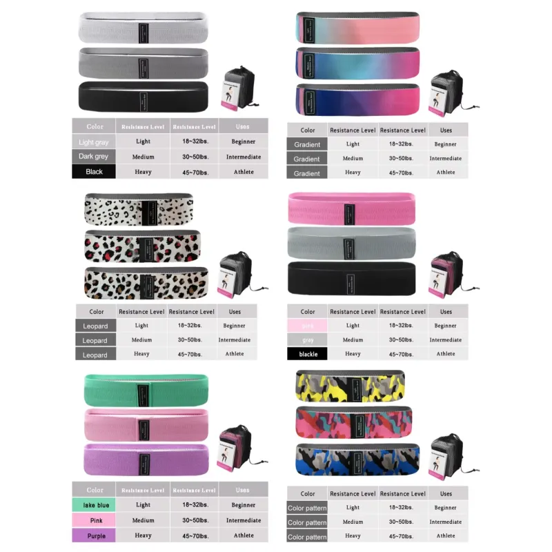 Wholesale Custom Logo Booty Resistance Workout Bands Exercise Hip Fabric Latex Bands Strip Type Fitness Bands Cotton Bags