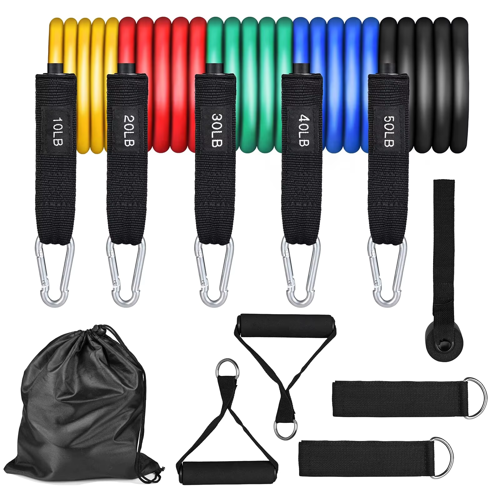Wholesale Custom Latex 11Pcs  Resistance Exercise Band Elastic Fitness Rope Set 150lb Heavy Power Stretch Expander Tube